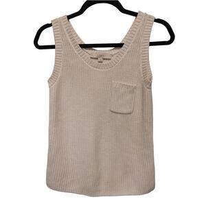 Loft‎ Jersey Ribbed Knit Sleeveless Sweater White Pocket Scoop Neck Cozy Casua